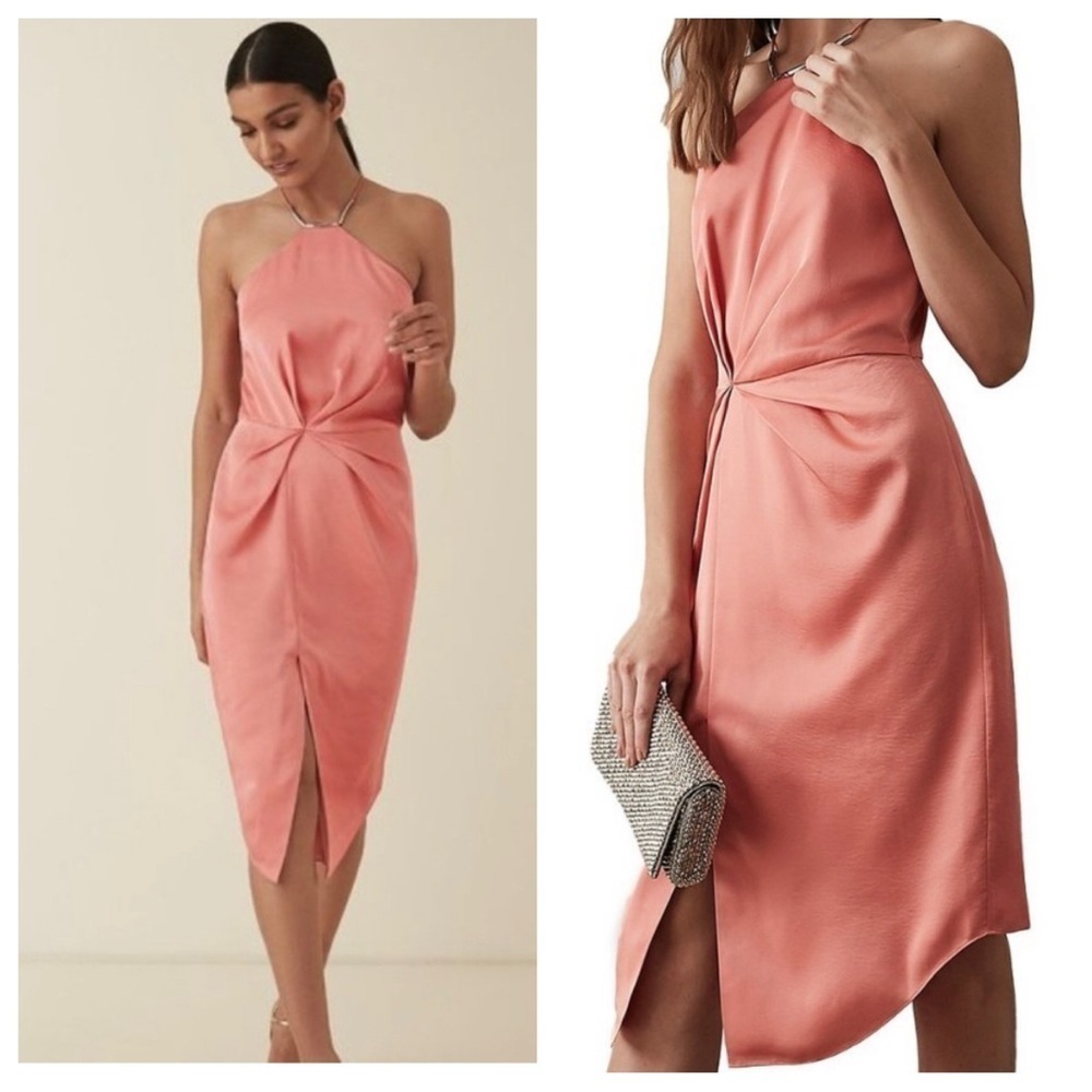 NEW! Reiss halter neck Dress coral pink NWOT 18386